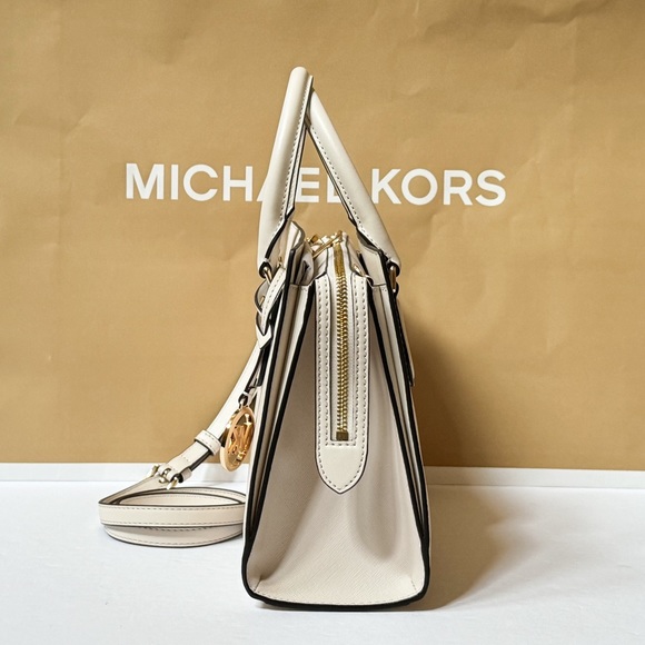 Michael Kors Sheila Medium Center Zip Satchel Shoulder Crossbody Bag Light Cream - Picture 5 of 11